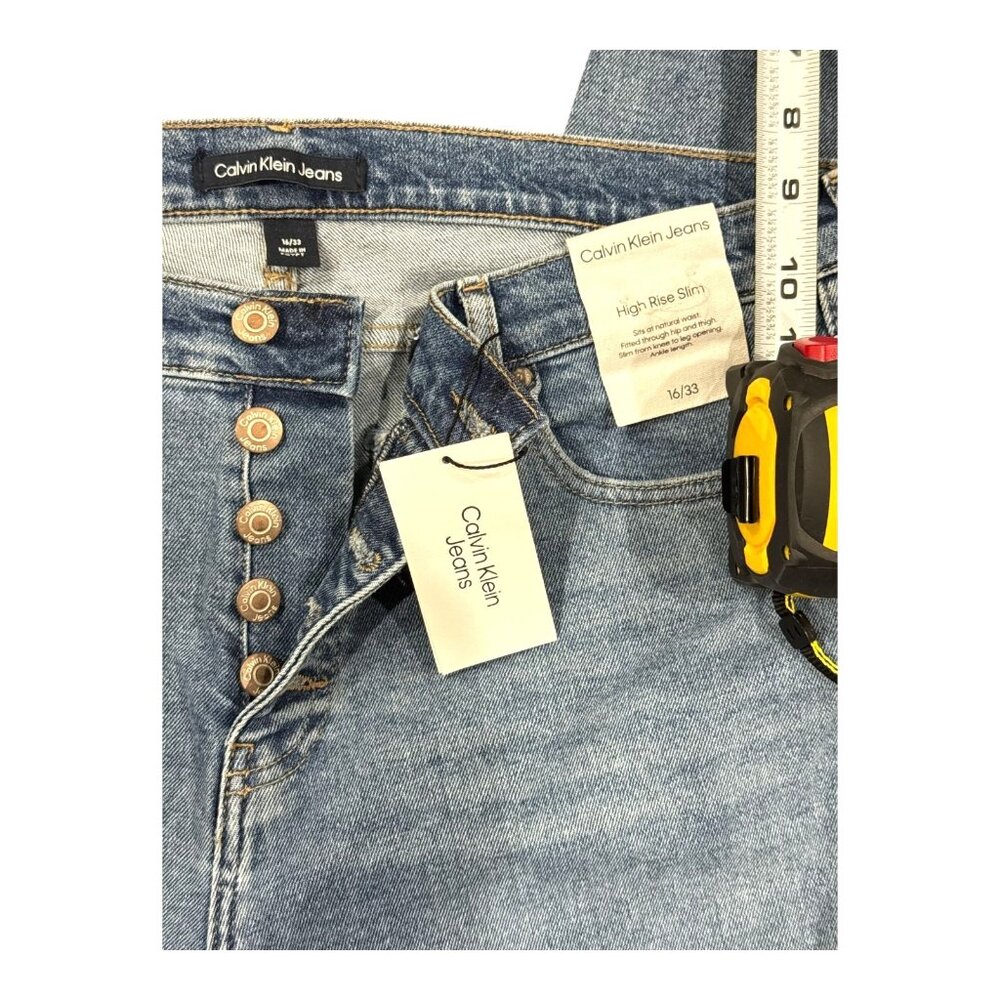 NEW Calvin Klein Womens High-Rise Frayed Hem Skinny Jeans Sz 31 Light Wash Denim